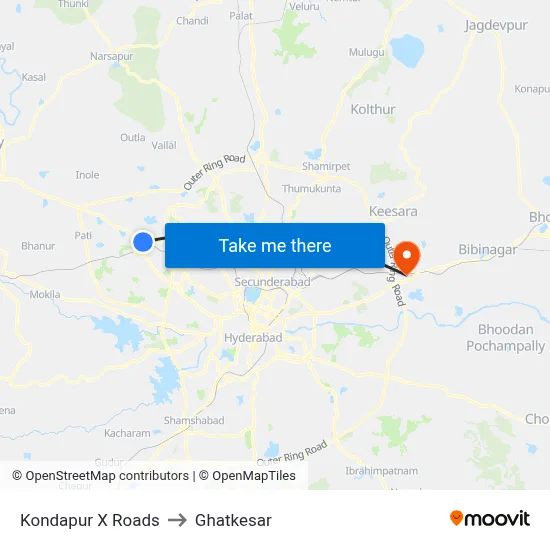 Kondapur X Roads to Ghatkesar map