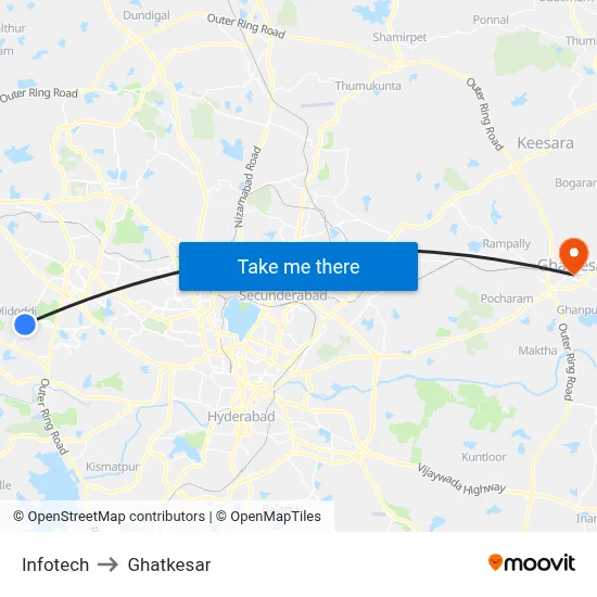 Infotech to Ghatkesar map
