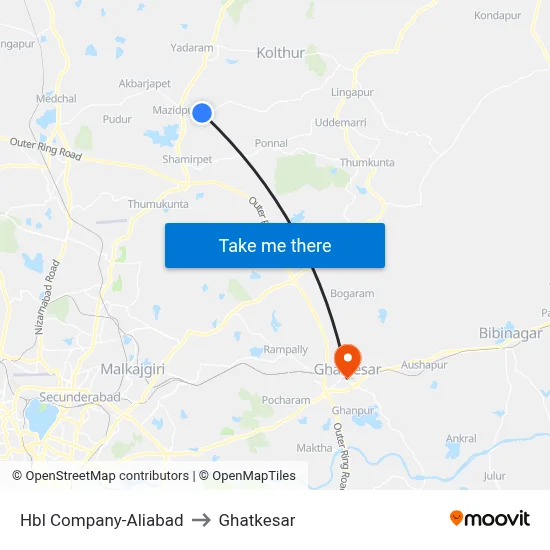 Hbl Company-Aliabad to Ghatkesar map