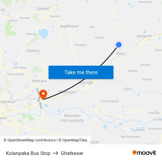 Kolanpaka Bus Stop to Ghatkesar map