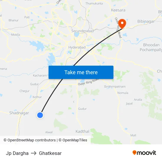 Jp Dargha to Ghatkesar map
