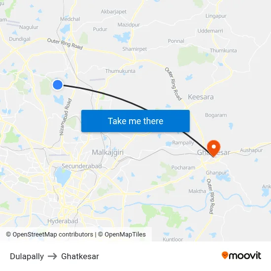 Dulapally to Ghatkesar map