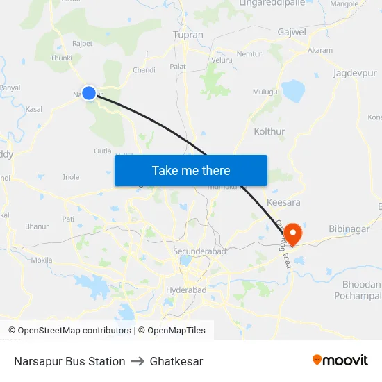 Narsapur Bus Station to Ghatkesar map