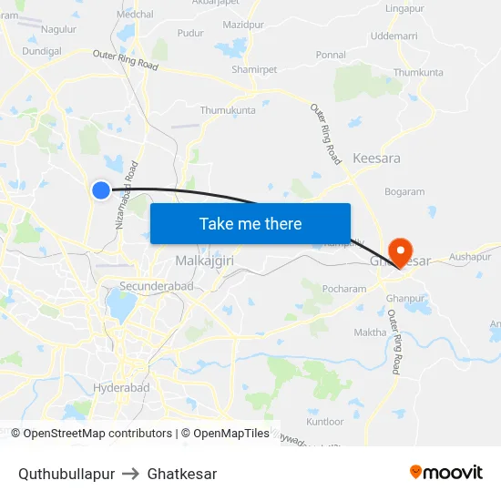 Quthubullapur to Ghatkesar map