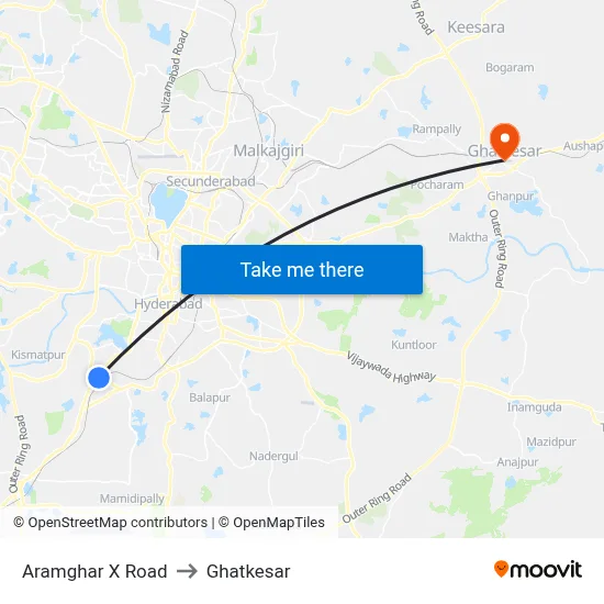 Aramghar X Road to Ghatkesar map