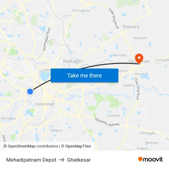 Mehadipatnam Depot to Ghatkesar map