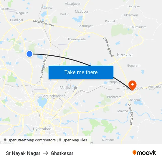 Sr Nayak Nagar to Ghatkesar map
