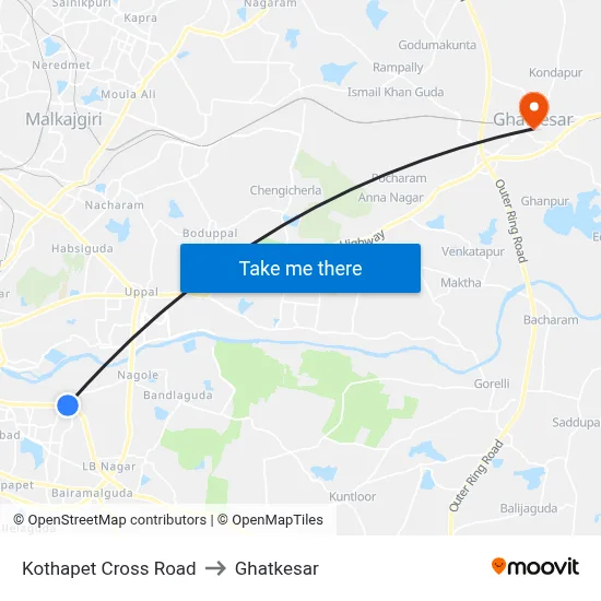 Kothapet Cross Road to Ghatkesar map