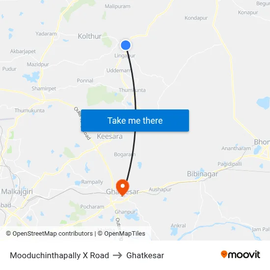 Mooduchinthapally X Road to Ghatkesar map