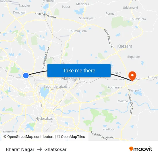 Bharat Nagar to Ghatkesar map