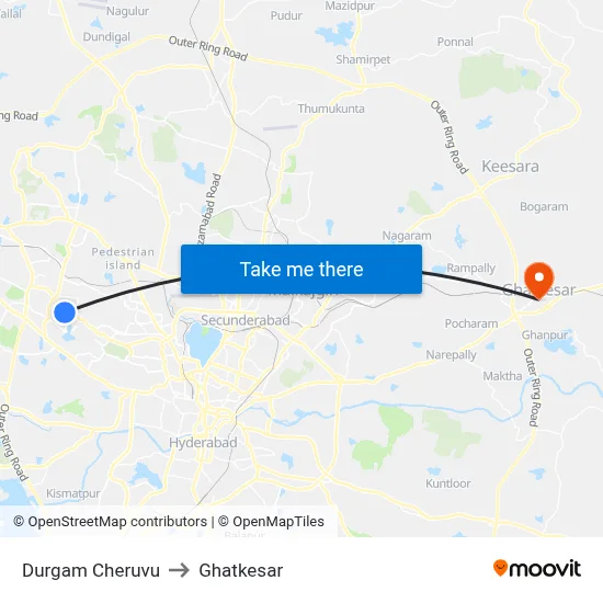 Durgam Cheruvu to Ghatkesar map
