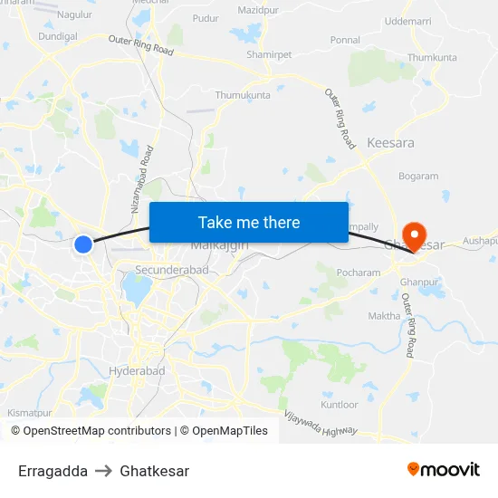 Erragadda to Ghatkesar map