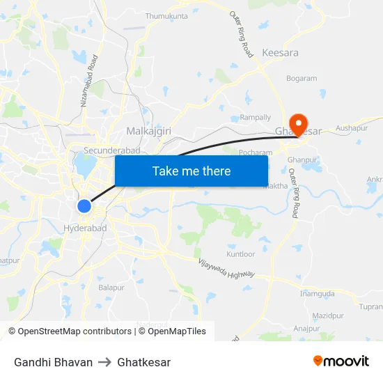Gandhi Bhavan to Ghatkesar map