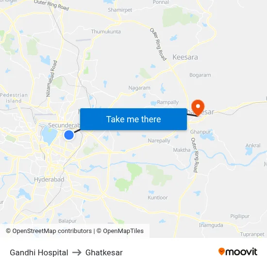 Gandhi Hospital to Ghatkesar map