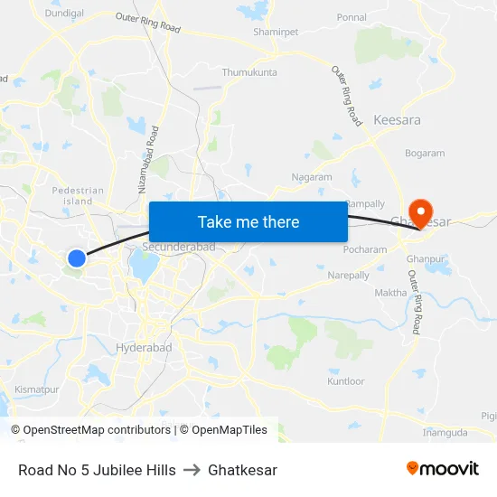 Road No 5 Jubilee Hills to Ghatkesar map