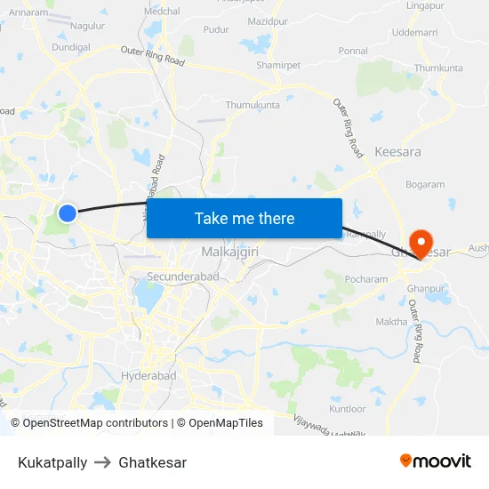 Kukatpally to Ghatkesar map