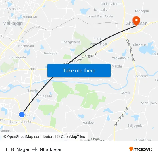 L. B. Nagar to Ghatkesar map