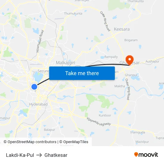 Lakdi-Ka-Pul to Ghatkesar map