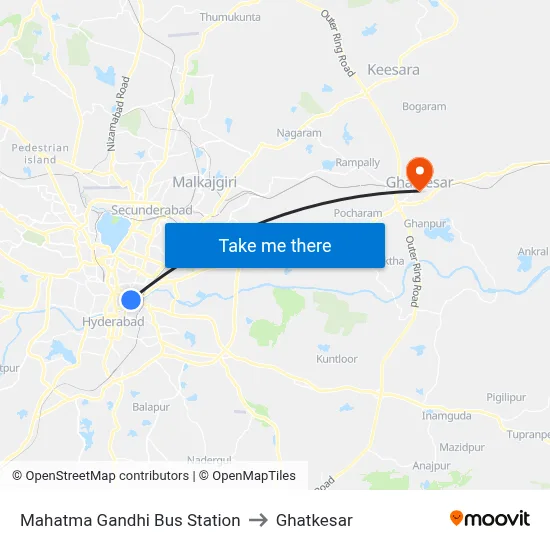 Mahatma Gandhi Bus Station to Ghatkesar map