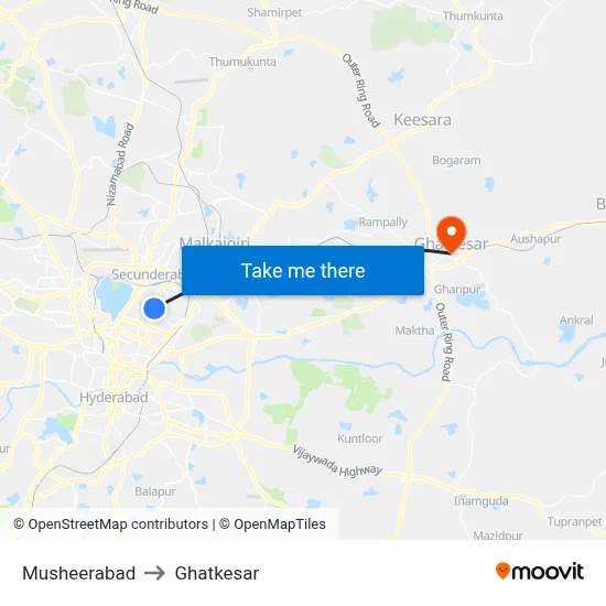Musheerabad to Ghatkesar map
