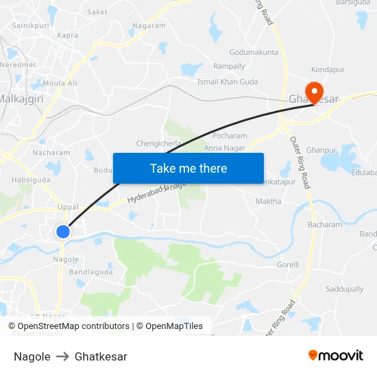 Nagole to Ghatkesar map