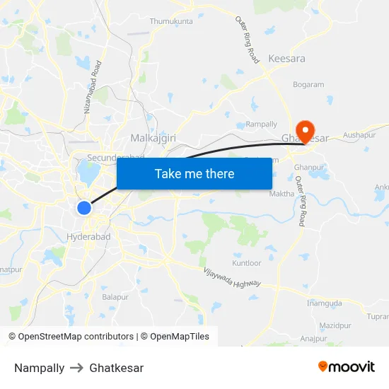 Nampally to Ghatkesar map