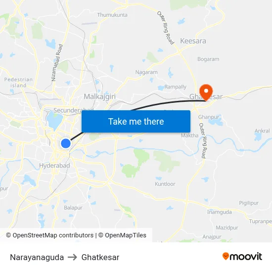 Narayanaguda to Ghatkesar map