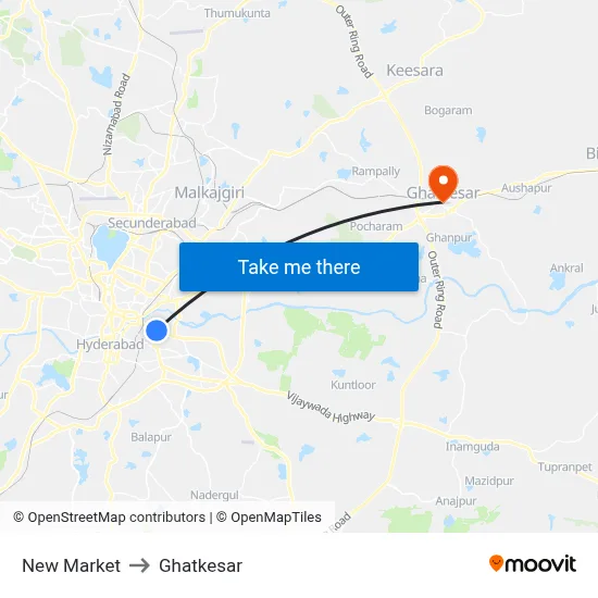 New Market to Ghatkesar map