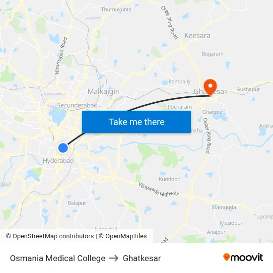 Osmania Medical College to Ghatkesar map