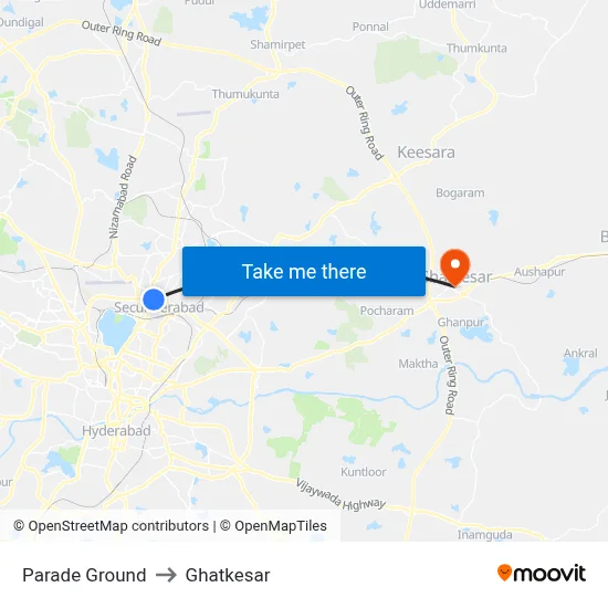 Parade Ground to Ghatkesar map