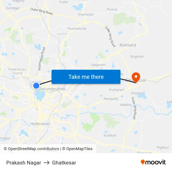 Prakash Nagar to Ghatkesar map