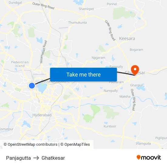 Panjagutta to Ghatkesar map