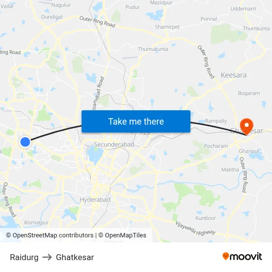 Raidurg to Ghatkesar map