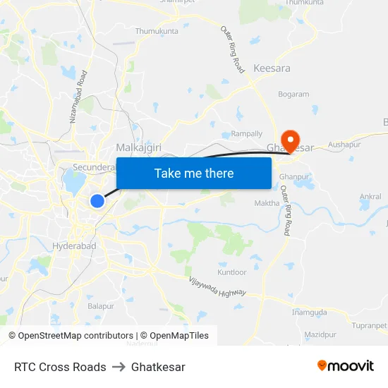 RTC Cross Roads to Ghatkesar map