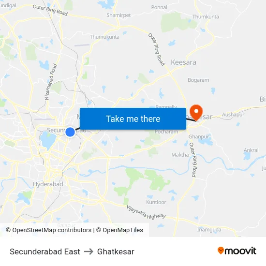 Secunderabad East to Ghatkesar map