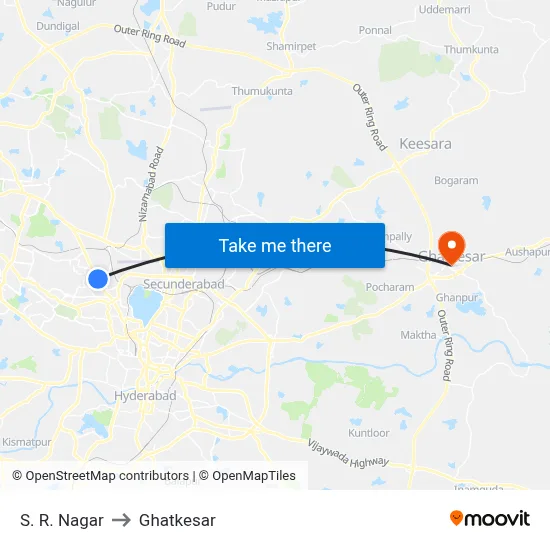 S. R. Nagar to Ghatkesar map