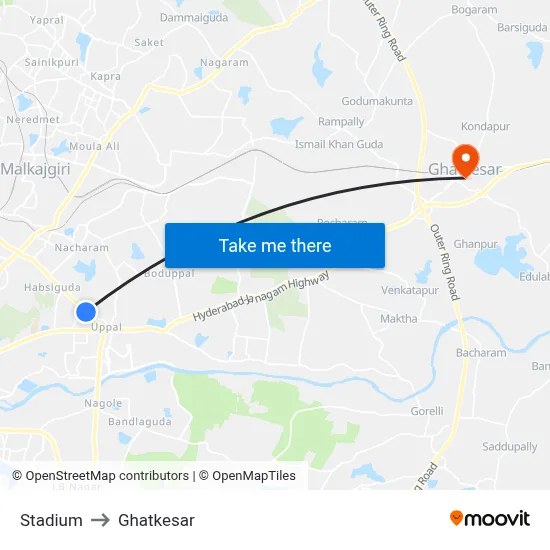 Stadium to Ghatkesar map