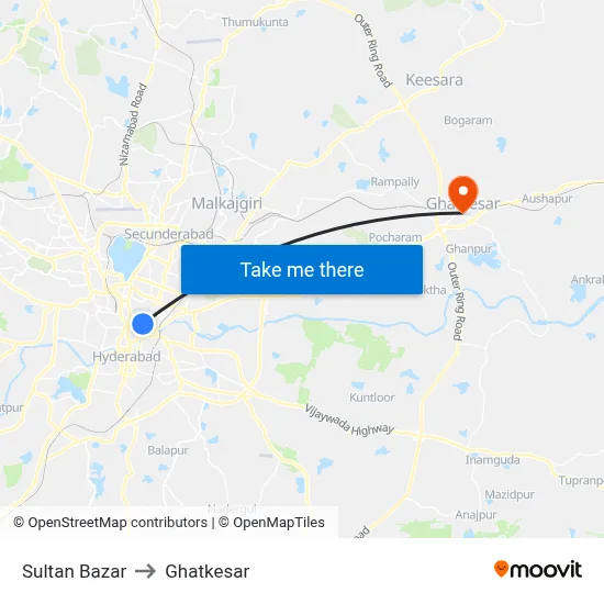 Sultan Bazar to Ghatkesar map