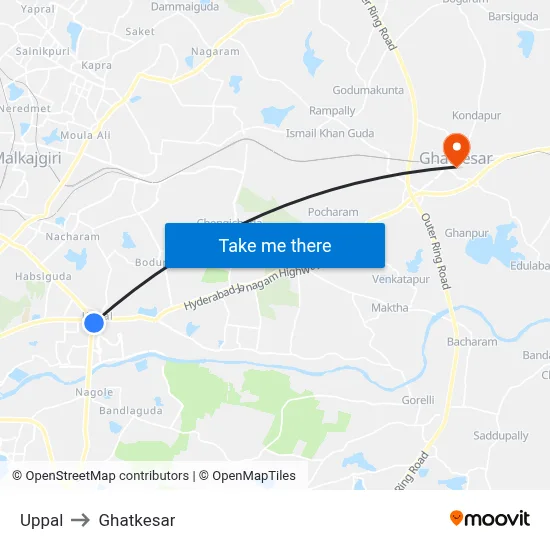Uppal to Ghatkesar map