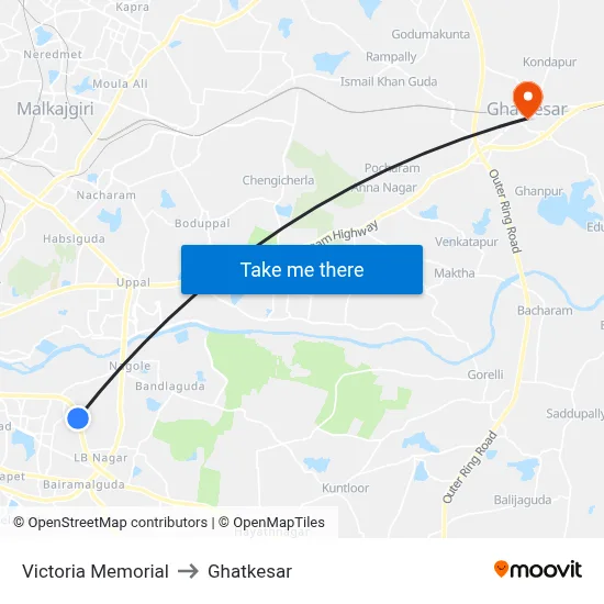 Victoria Memorial to Ghatkesar map