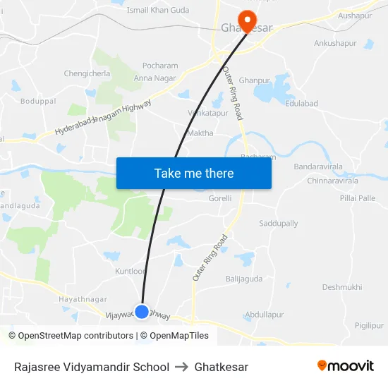 Rajasree Vidyamandir School to Ghatkesar map