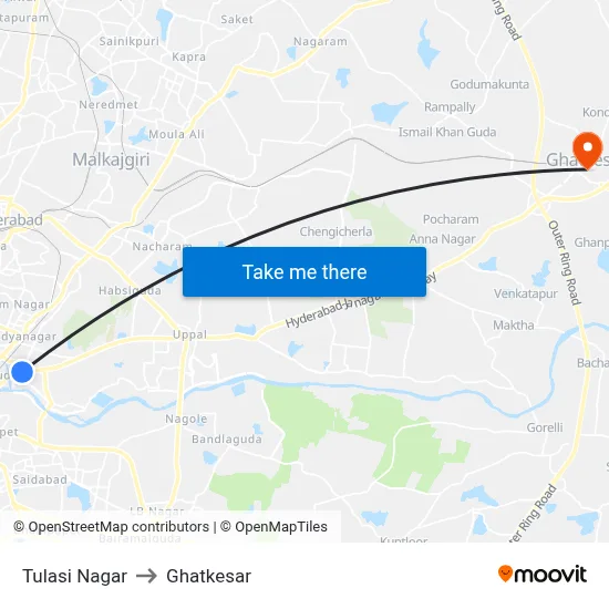 Tulasi Nagar to Ghatkesar map
