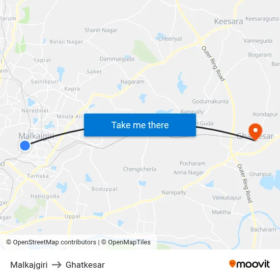 मलकाजगिरी to घाटकेसर map