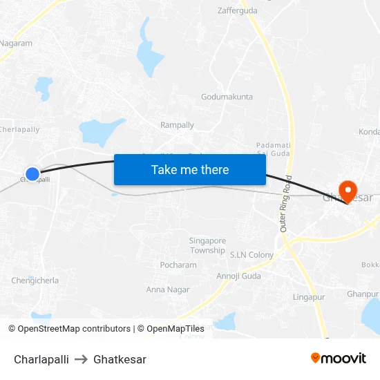 Charlapalli to Ghatkesar map
