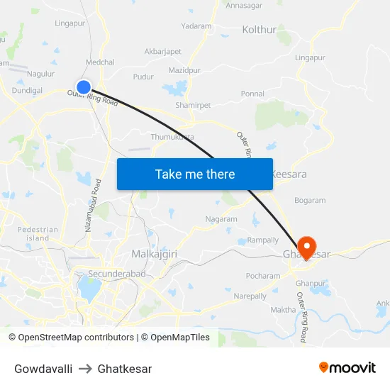 Gowdavalli to Ghatkesar map