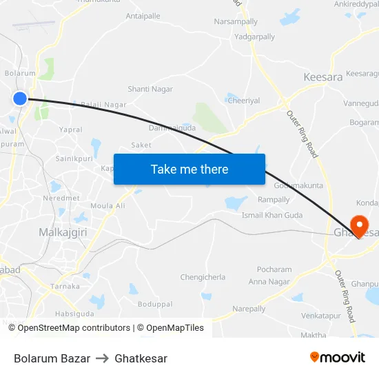 Bolarum Bazar to Ghatkesar map