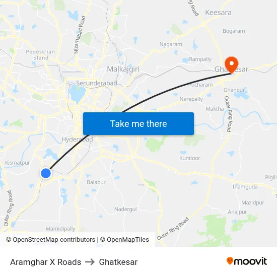 Aramghar X Roads to Ghatkesar map