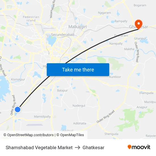 Shamshabad Vegetable Market to Ghatkesar map