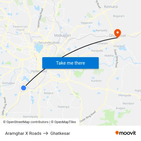 Aramghar X Roads to Ghatkesar map