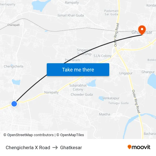 Chengicherla X Road to Ghatkesar map